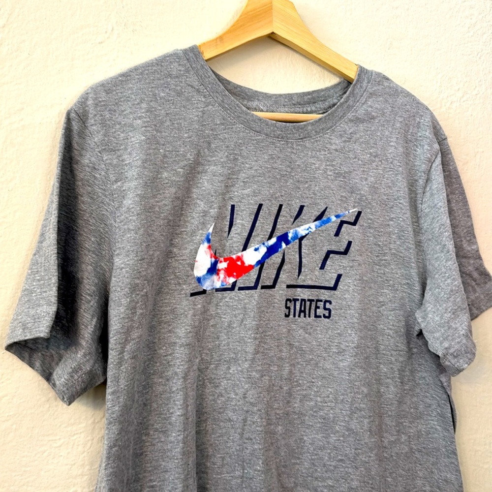 Nike Gray Short Sleeve Tee with Blue and Red Logo